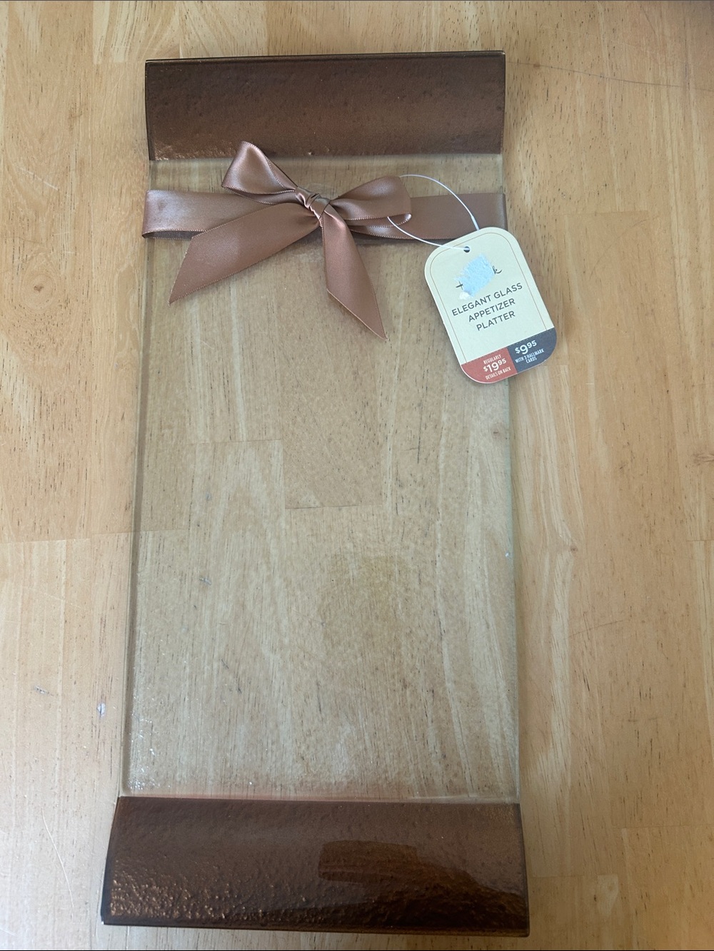 Hallmark Clear Glass Appetizer Platter with Copper Ribbon Accent